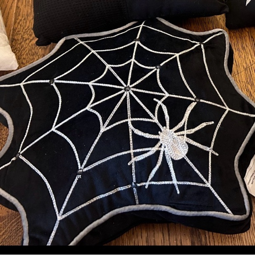 Spider Web Halloween Black and White Pillow